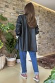 Made in Italy Runa Leather Look Relaxed Blazer Black